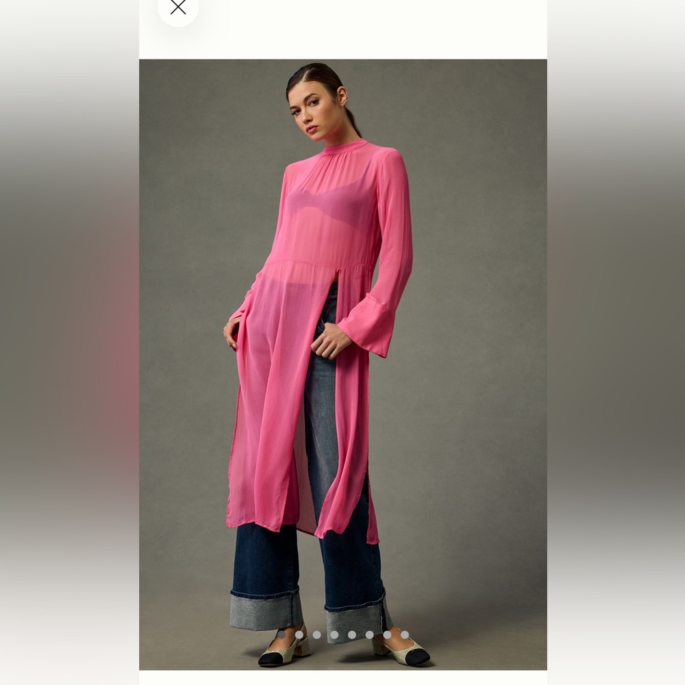 Anthropologie tunic dress Elegant Pink Sheer Women's Top